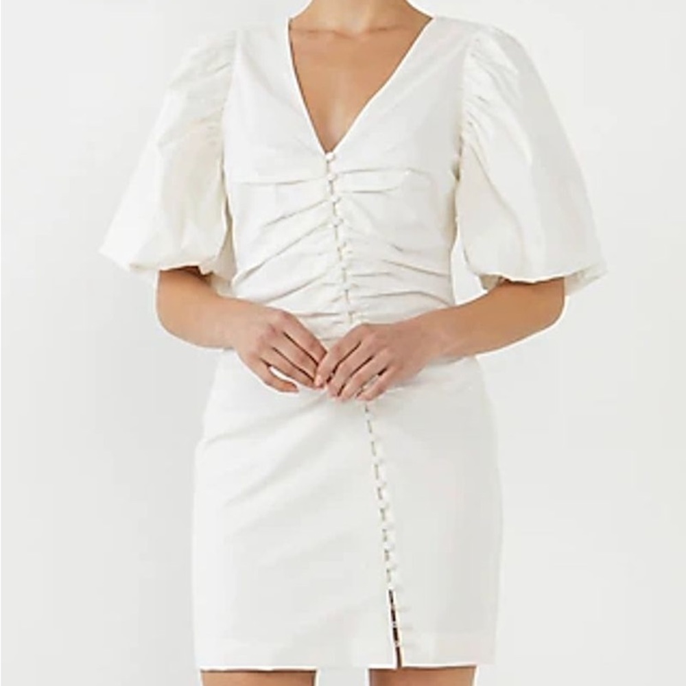 Express Asymmetrical White Puff Sleeve Dress Bridal Holiday New Years